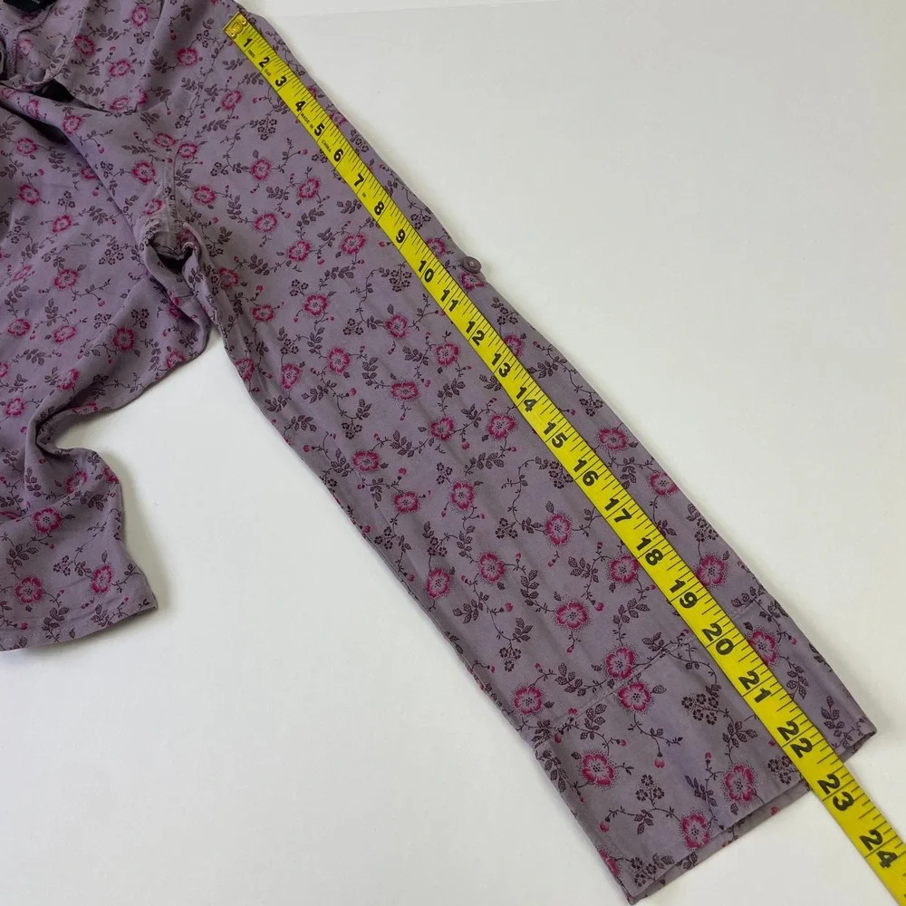 The Limited Purple Floral Cotton Button Down Shirt L Roll Tab Sleeve Hippie